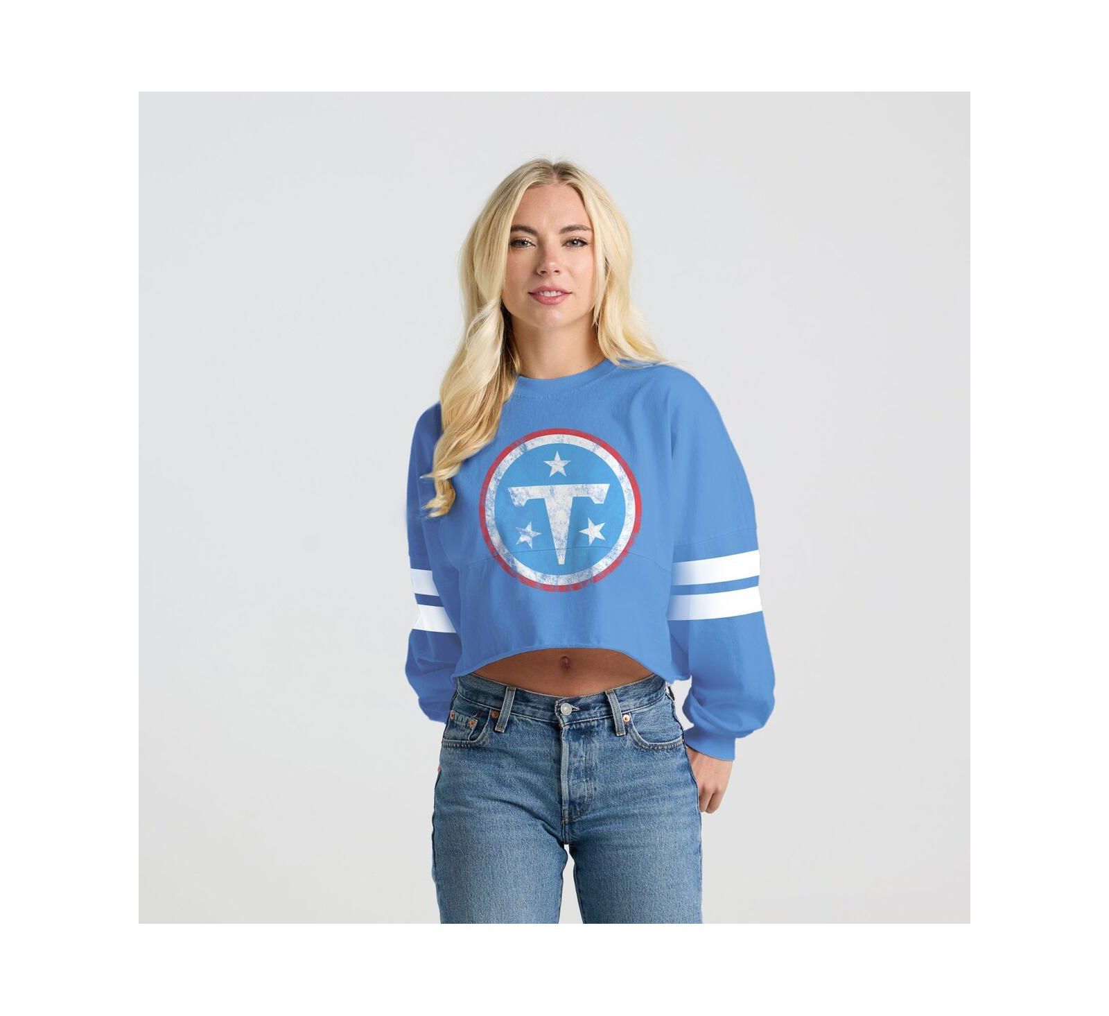 Женская футболка Spirit Jersey Light Blue Tennessee Titans с полосками на рукавах и длинным рукавом