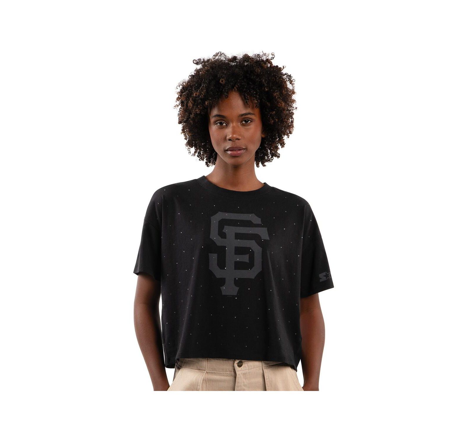 Женская укороченная футболка Starter Black San Francisco Giants Rhinestone Sprinkle Boxy Cropped