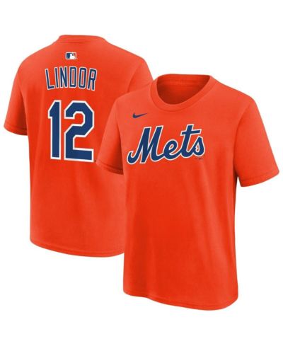 Nike Big Boys and Girls Francisco Lindor Orange New York Mets Name and Number T-Shirt