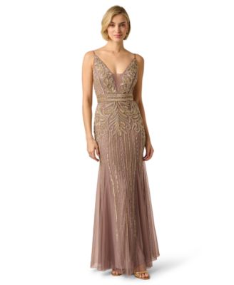 Adrianna Papell Women's Sleeveless V-Neck Beaded Ball Gown