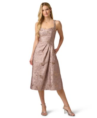 Adrianna Papell Women's Metallic Jacquard Sweetheart Neck Midi Dress