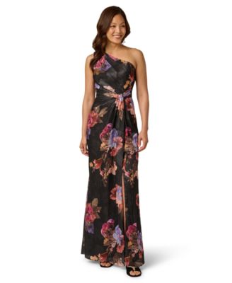 Adrianna Papell Women's Printed One-Shoulder Chiffon Ball Gown