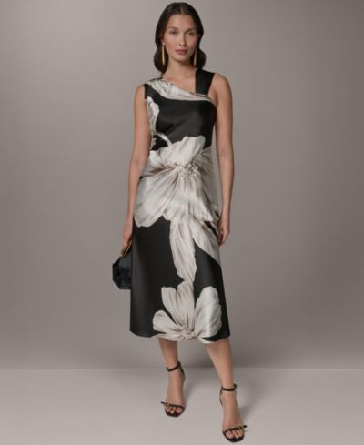 Donna Karan New York Женское асимметричное миди-платье с цветочным принтом без рукавов