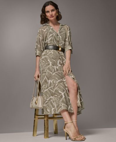 Donna Karan New York Женское платье-рубашка с принтом и воротником, с поясом из искусственной кожи