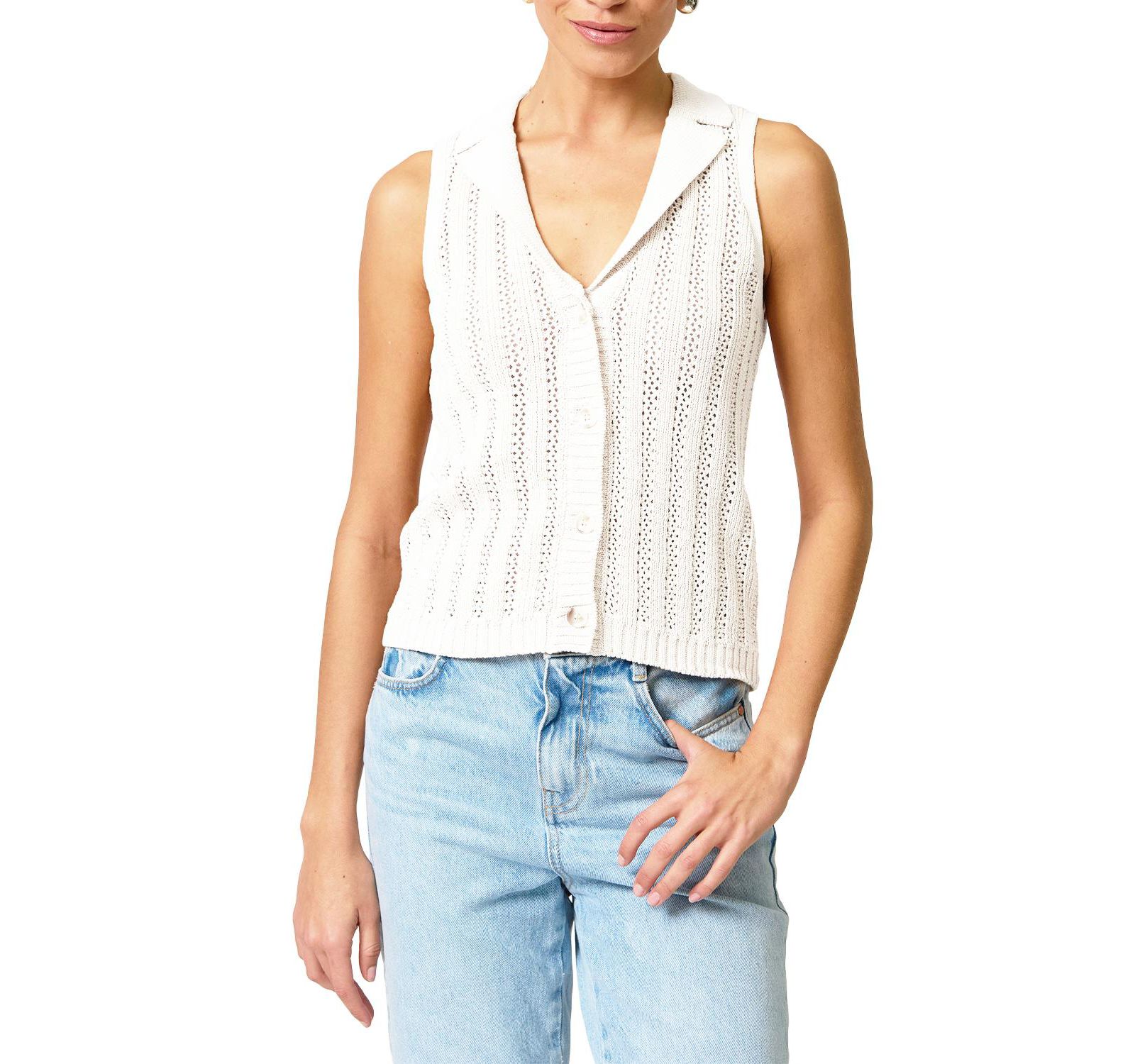 Central Park West Women's Francie Mesh Stitch Sleeveless Vest