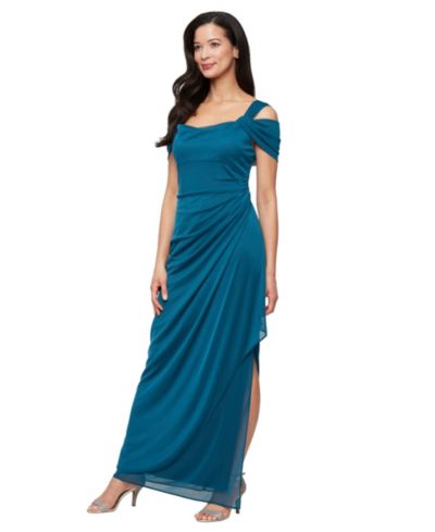 Alex Evenings Petite Cold-Shoulder Side Wrap Cowl Neck Gown