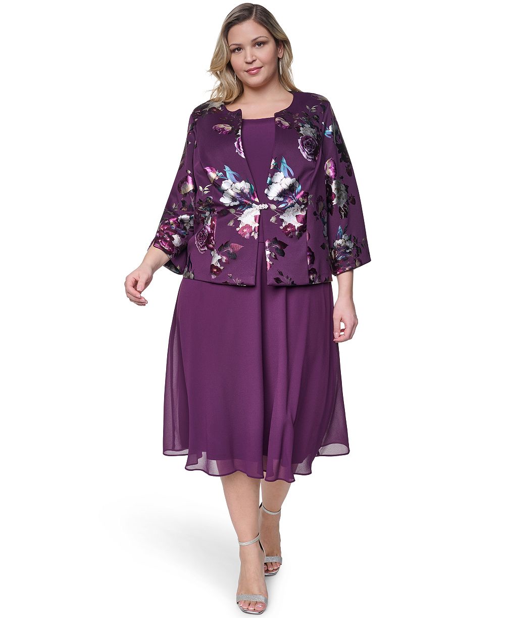Jessica Howard Plus Size Padded Removable Jacket & Sleeveless Dress, 2-Piece Set
