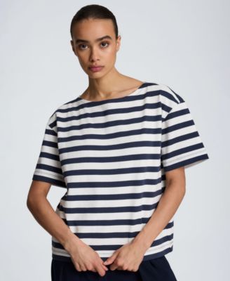 Kenneth Cole Women's Cotton Boat Neck Stripe Top