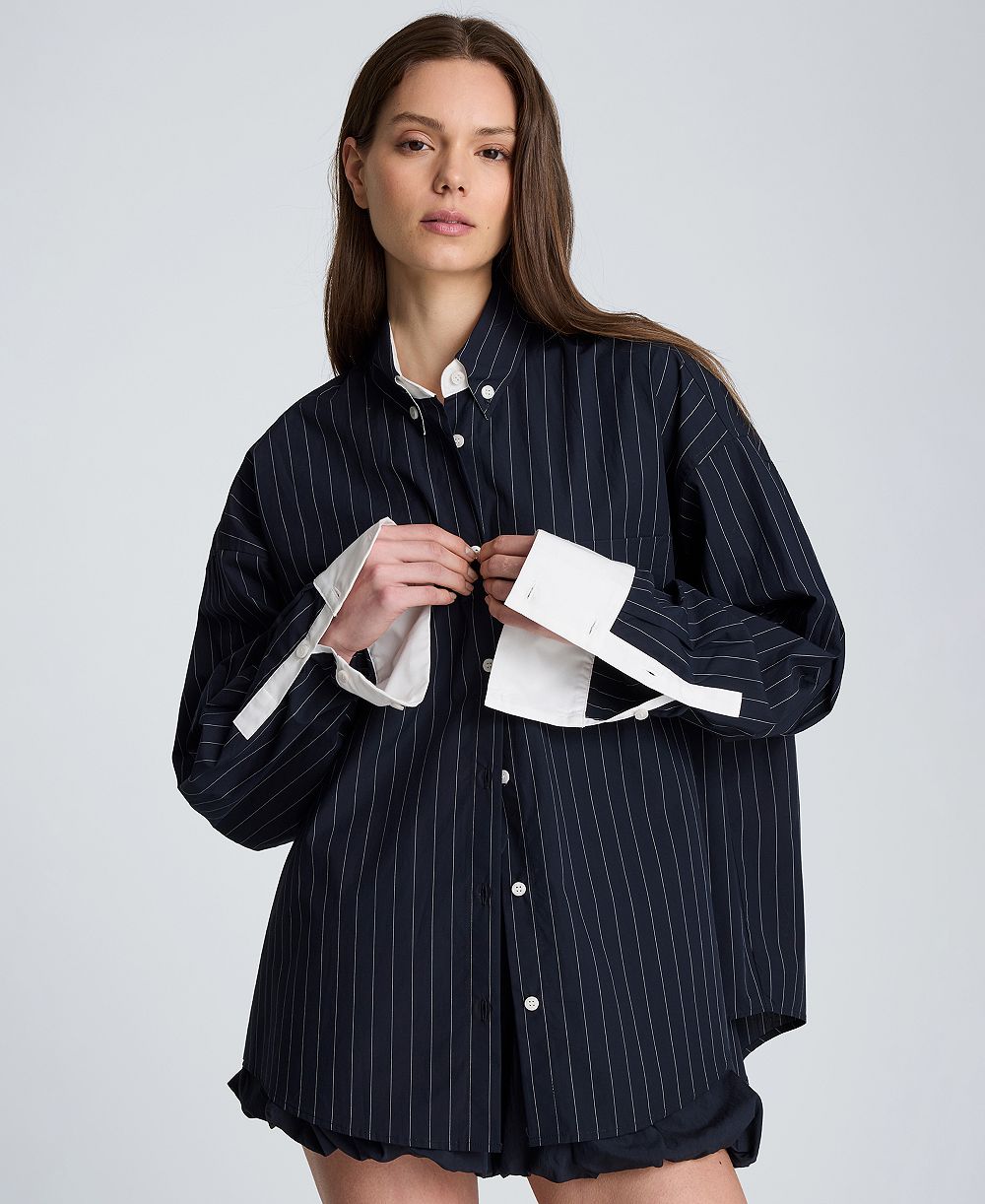 Kenneth Cole Women's Long-Sleeve Striped Button-Front Shirt