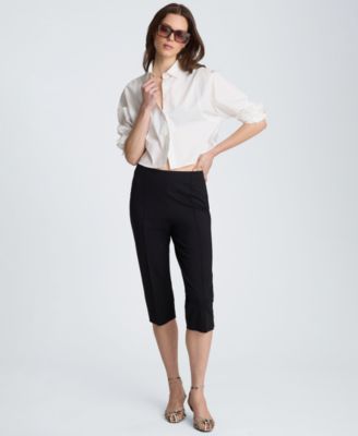 Kenneth Cole Women's Exaggerated Armhole Cropped Long Sleeve Button Front Shirt