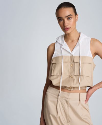 Kenneth Cole Women's Hooded Sleeveless Crop Top