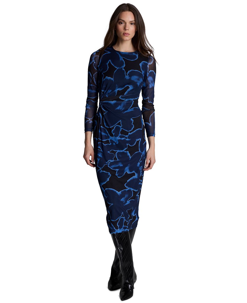 Женское платье миди Kenneth Cole Women's Knot-Front Printed Mesh