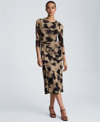 Kenneth Cole Women's Knot Front Printed Mesh Midi Dress