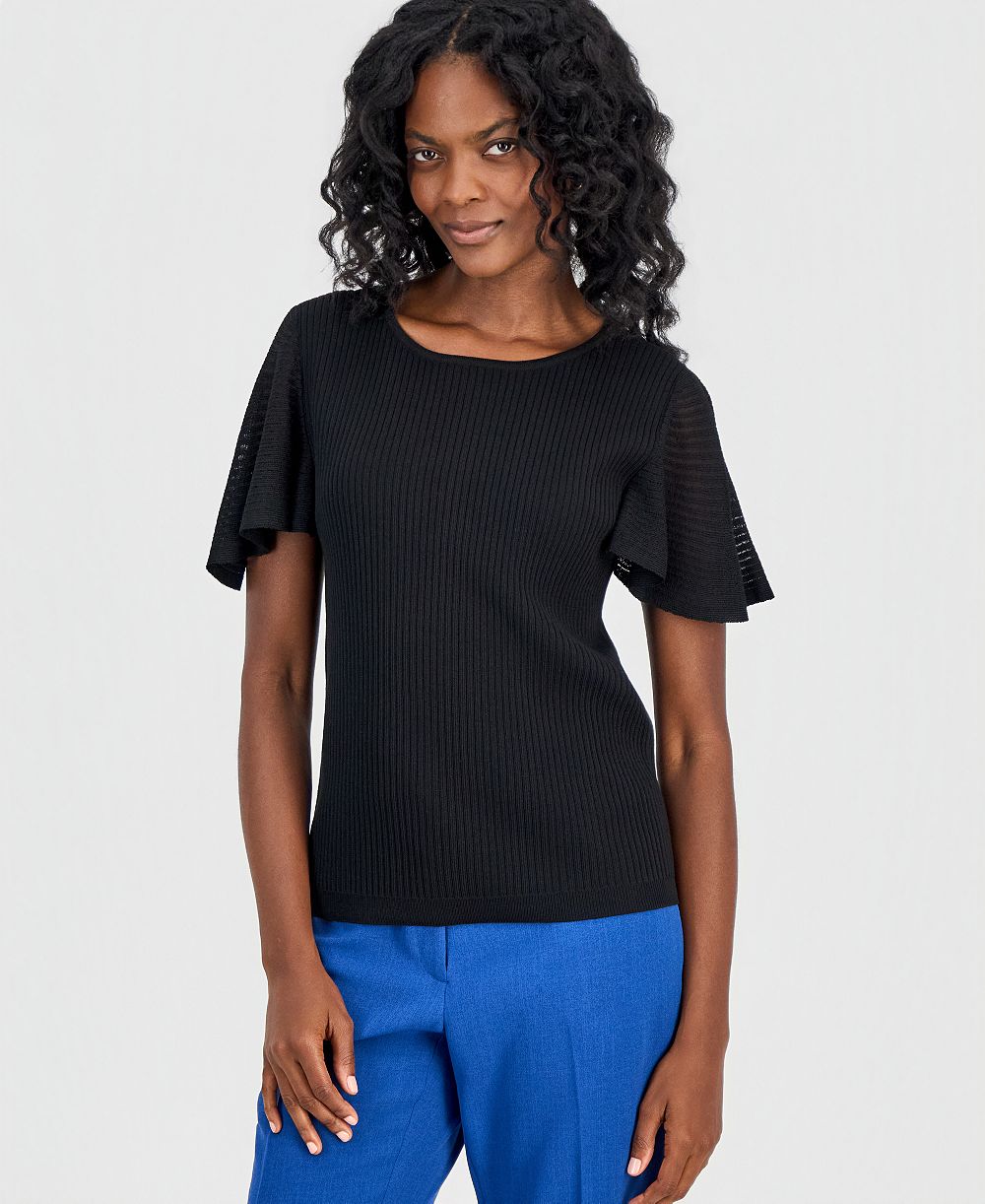 Женский свитер Kasper Crewneck Flutter-Sleeve Rib-Knit