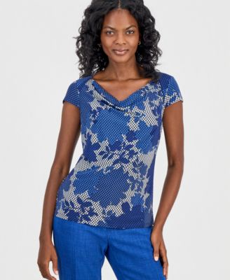 Kasper Women's Printed Cowl-Neck Cap-Sleeve Top
