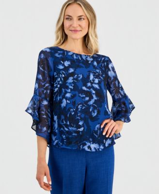 Kasper Women's Boat-Neck Ruffle-Sleeve Blouse