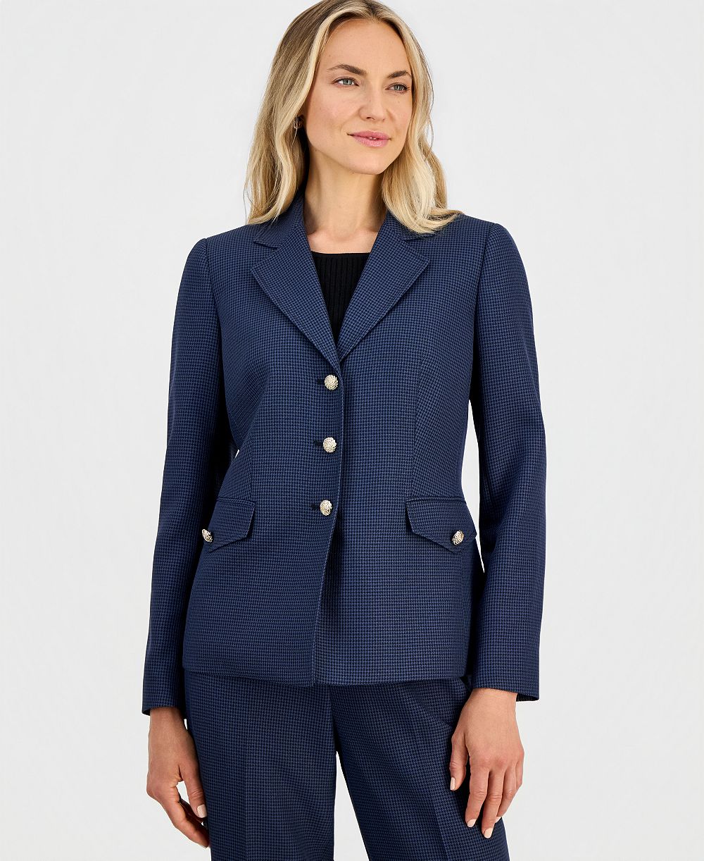 Женский блейзер Kasper Women's Mini-Check-Print Long-Sleeve