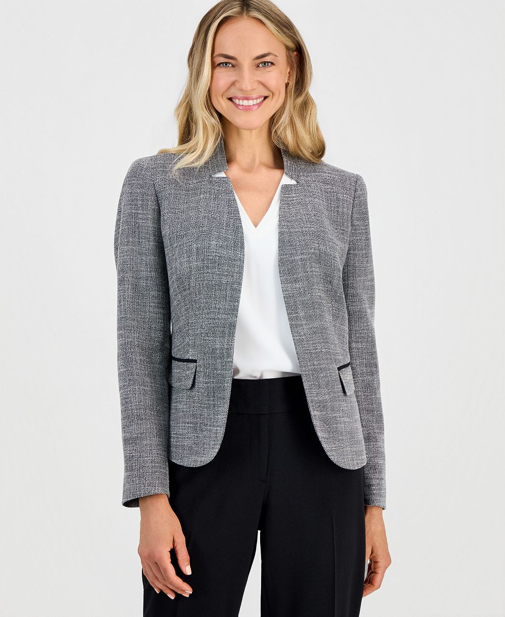 Kasper Women's Cutout-Collar Long-Sleeve Tweed Jacket, Regular & Petite