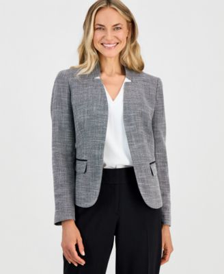Kasper Женский жакет Kasper Women's Cutout-Collar Long-Sleeve Tweed Jacket, Regular & Petite