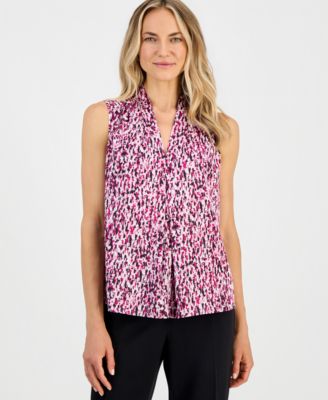Блузка Kasper Женская Printed V-Neck Inverted-Pleat