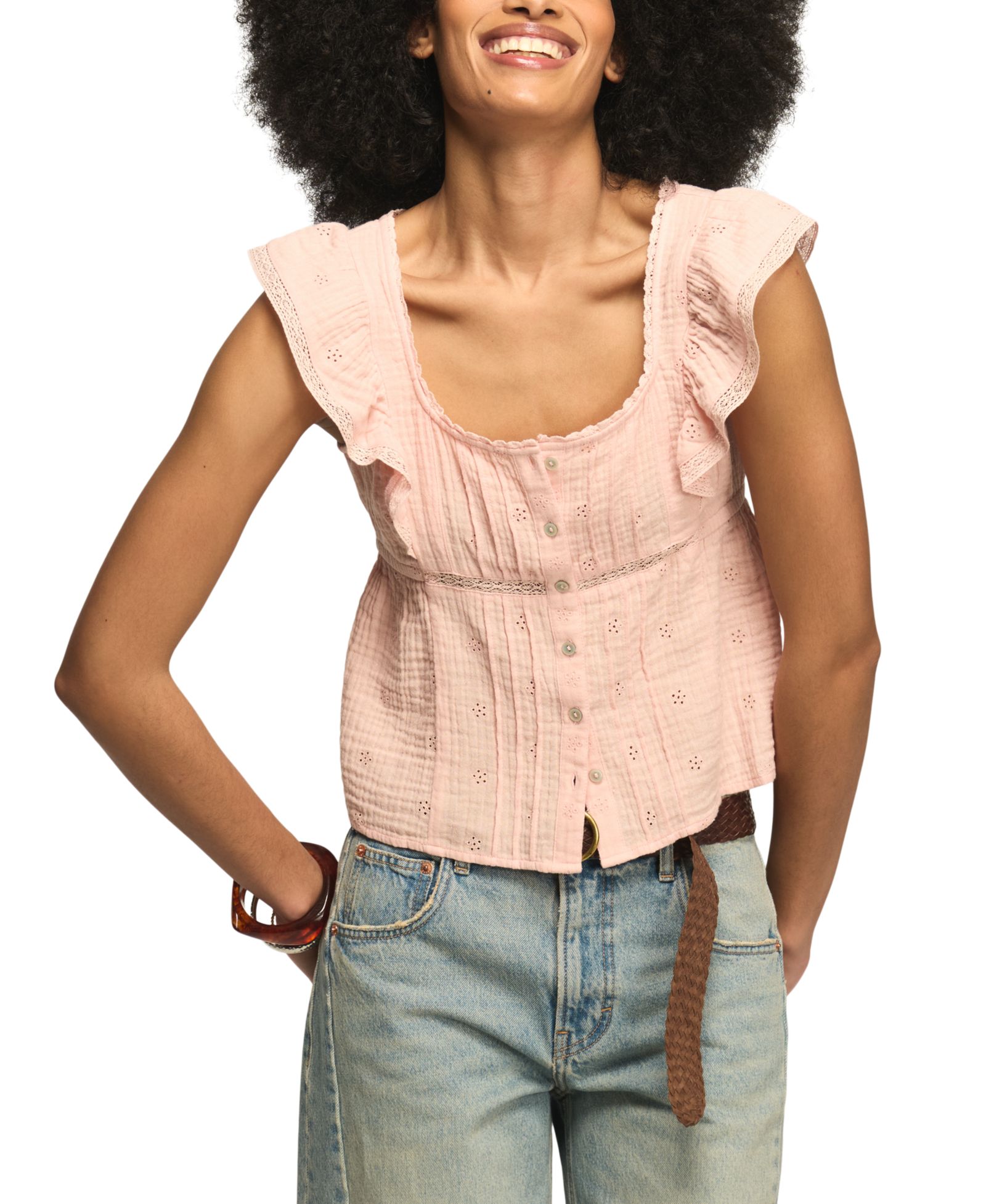 Lucky Brand Женский хлопковый топ Babydoll с вышивкой