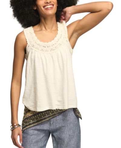 Lucky Brand Женский топ-майка Swing с отделкой Crochet и вырезом Scoop Neck