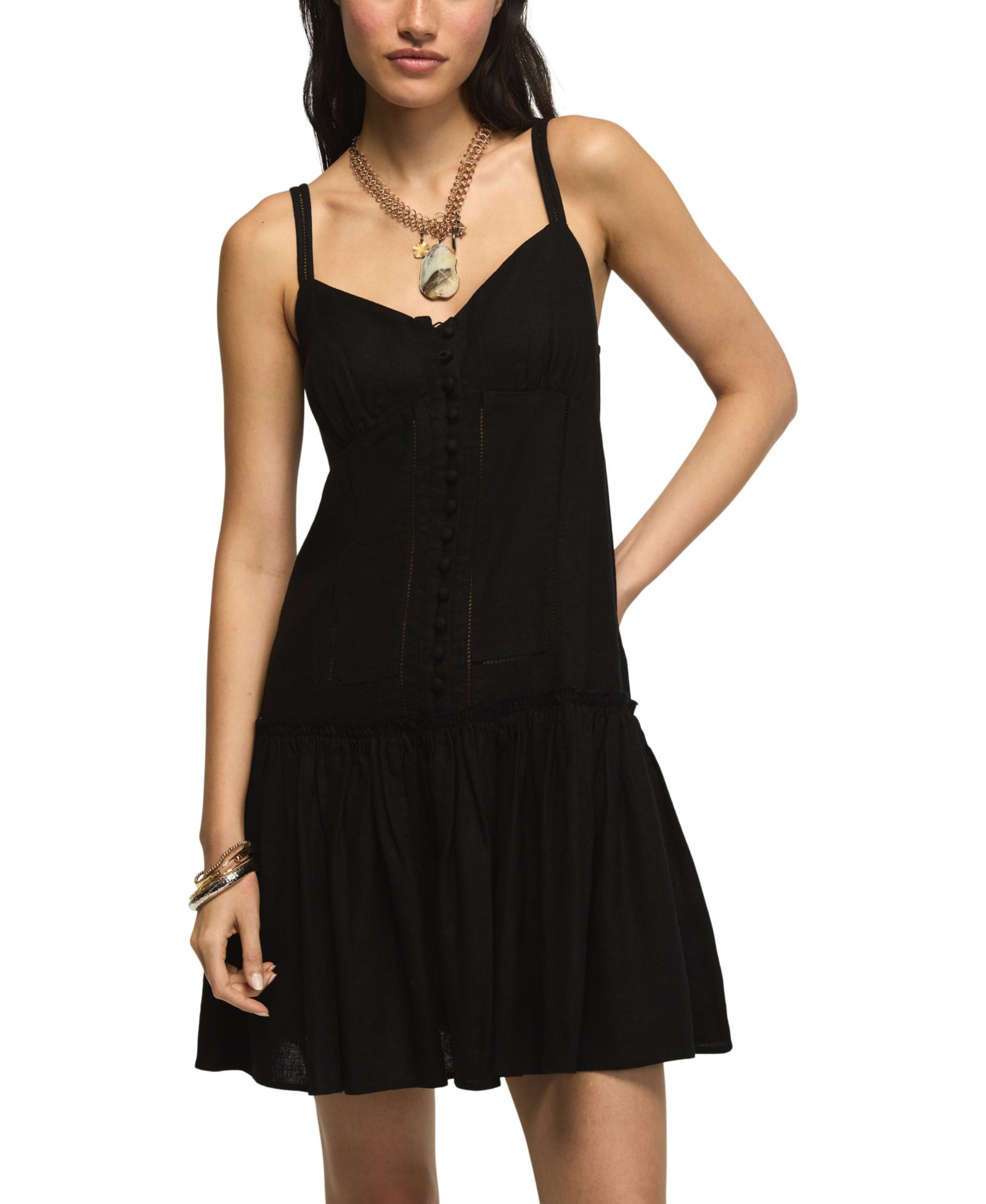 Женское мини-платье Lucky Brand V-Neck Embroidered Drop Waist