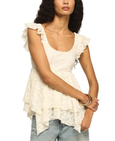 Lucky Brand Women's Lace Detail Flutter-Sleeve Scoop Neck Top