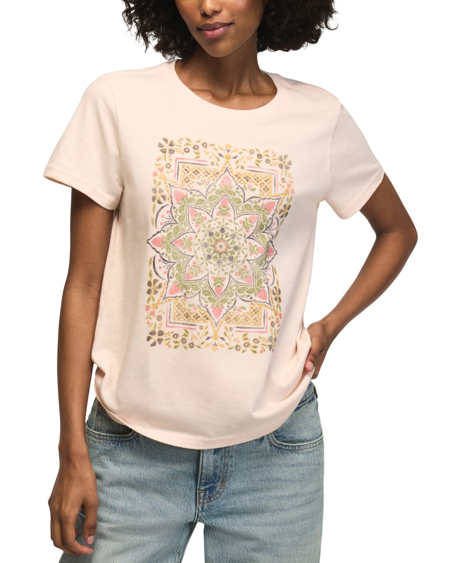 Lucky Brand Women's Strawberry Mandala Printed Classic Crewneck T-Shirt