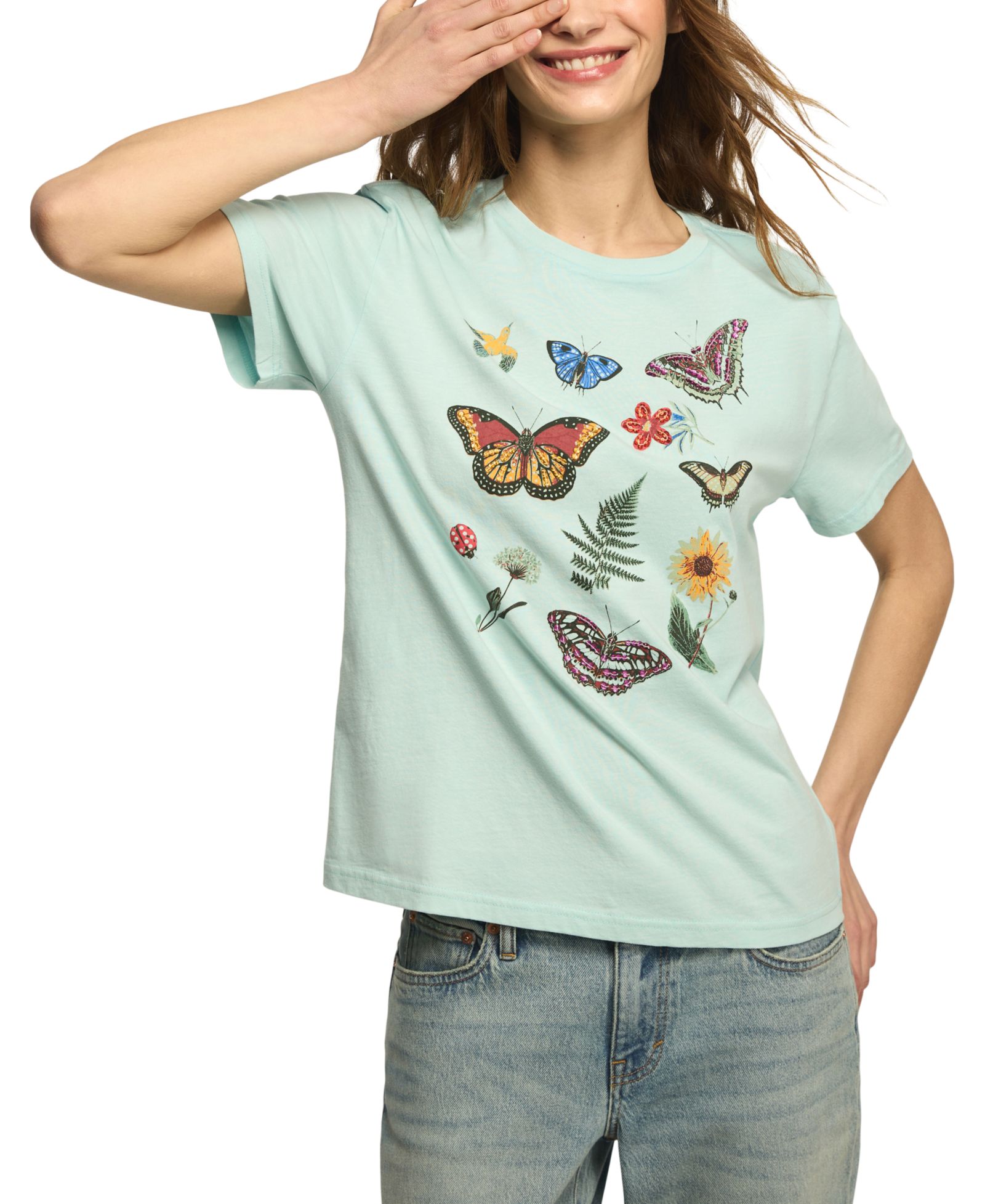 Lucky Brand Women's Embellished Butterfly Print Boyfriend T-Shirt