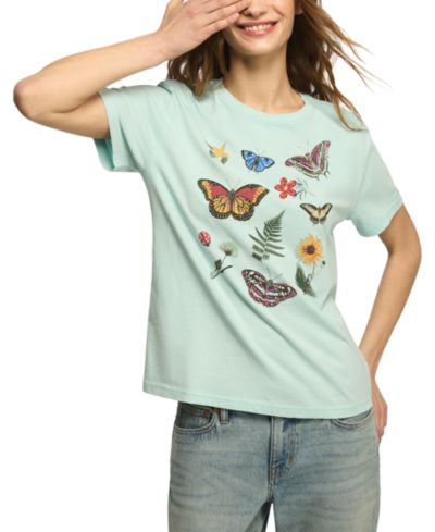 Lucky Brand Women's Embellished Butterfly Print Boyfriend T-Shirt