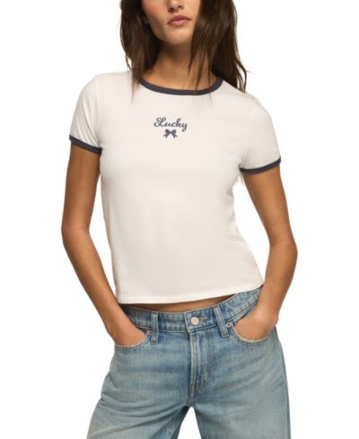 Женская укороченная футболка Lucky Brand с деталями в виде банта