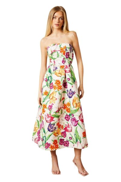 Oasis Women's Floral Twill Strapless Midi Dress