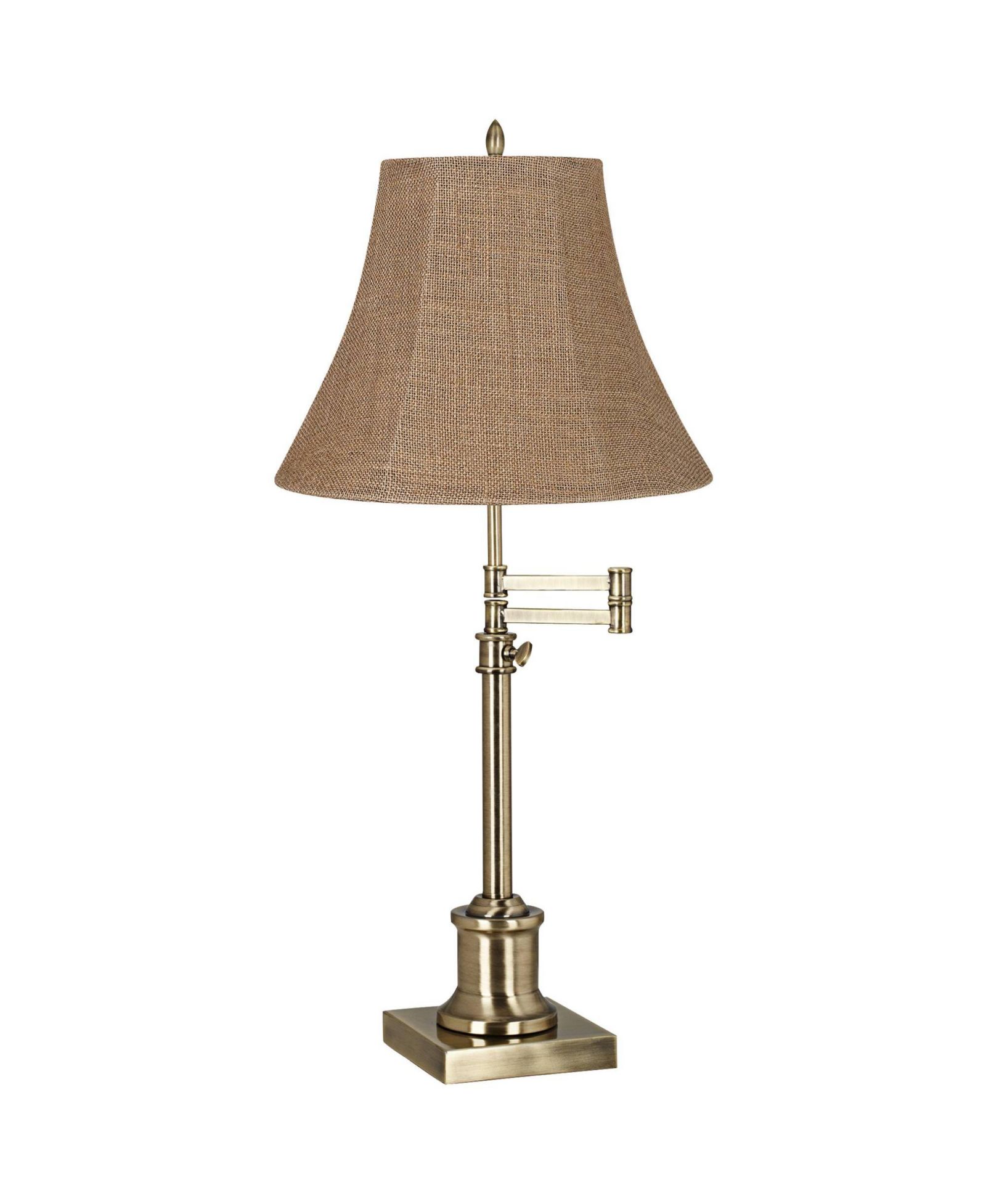 360 Lighting Traditional Swing Arm Desk Table Lamp Adjustable Height 36" Tall Antique Brass Burlap Bell Shade Living Room Bedroom