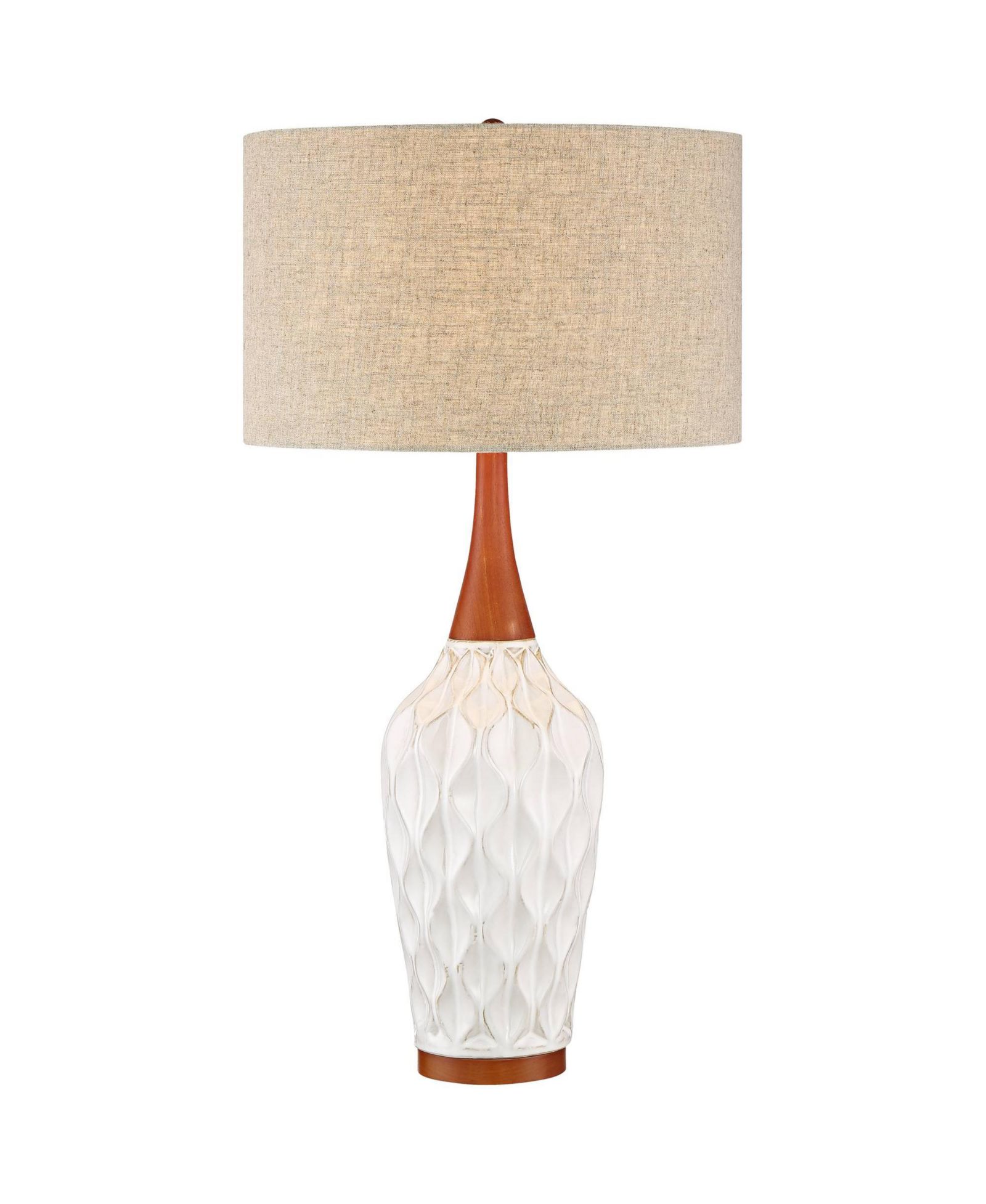 360 Lighting Mid Century Modern Table Lamp with USB Charging Port 30" Tall Ceramic Fabric Drum Shade for Living Room