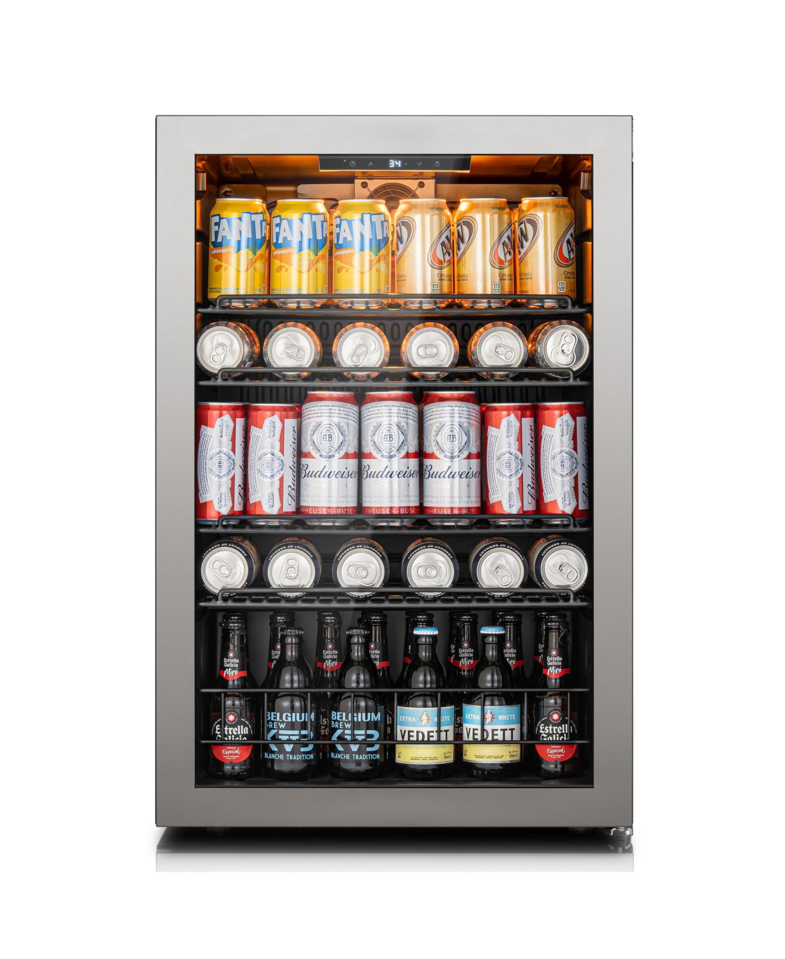 Ca'Lefort Beverage Refrigerator Cooler, 155 Can Mini Freestanding Beverage Fridge 3color LED with Glass Door for Home/Bar