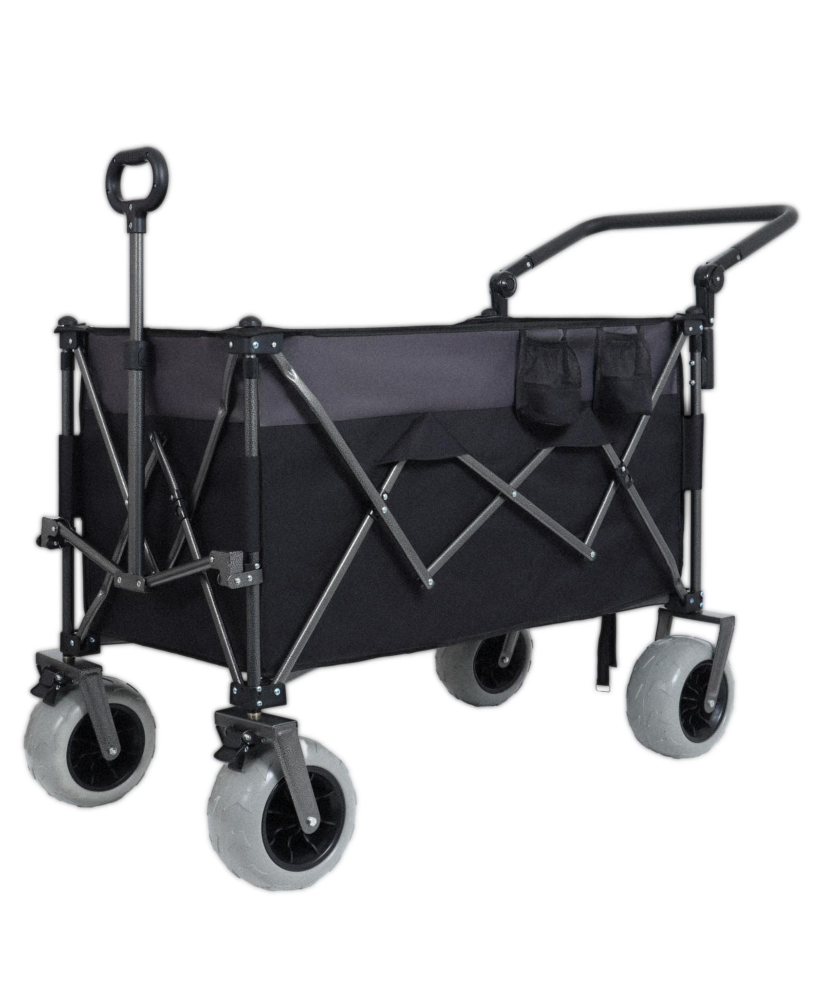 Mondawe 300L XL Push-Pull Folding Storage Wagon Utility Carts w/ 9"x4" Beach Tires, 360degree(s) Wheels, Adjustable Handle