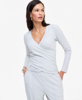 I.N.C. International Concepts Women's Long-Sleeve V-Neck Side-Ruching Wrap Top, Macy's Exclusive