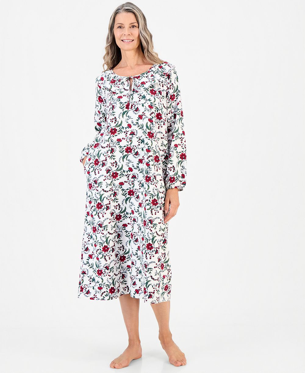 Charter Club Women's Long-Sleeve Cotton-Blend Flannel Nightgown with Pockets, Macy's Exclusive