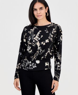 I.N.C. International Concepts Petite Printed Crew-Neck Banded-Hem Top, Macy's Exclusive