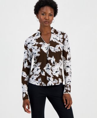 I.N.C. International Concepts Petite Floral Long-Sleeve Top, Created for Macy's