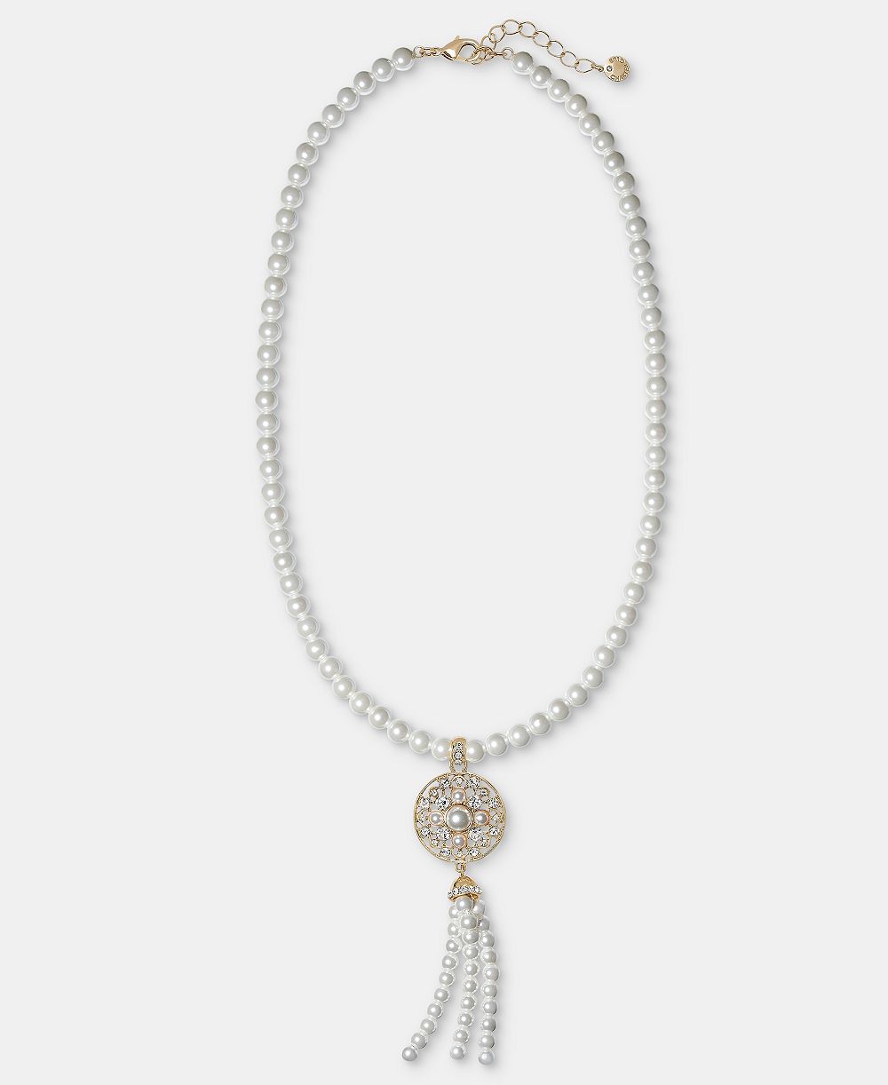 Ожерелье Charter Club Glass Stone and Faux Pearl Tassel