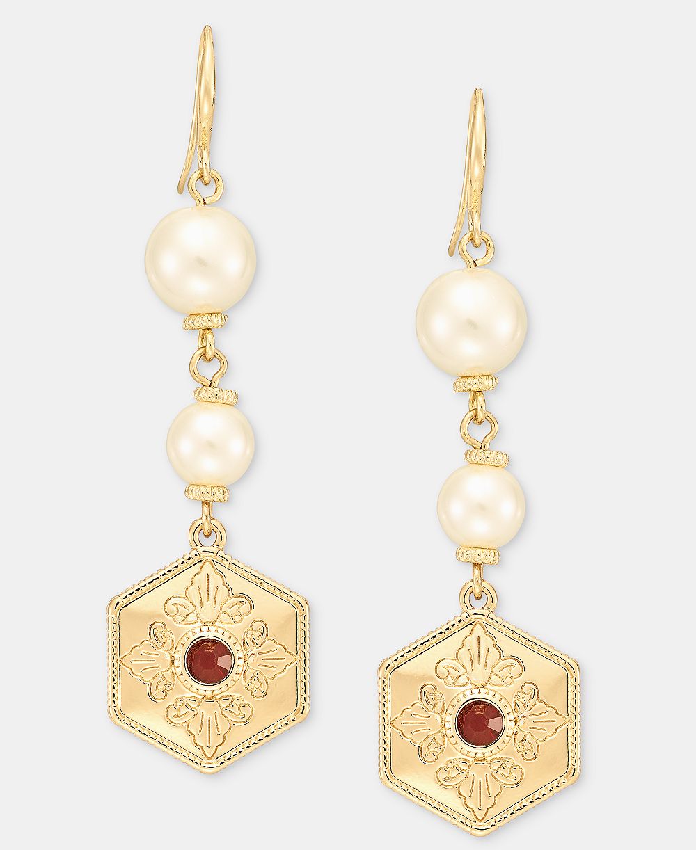 Серьги Charter Club Glass and Faux Pearl Linear Drop