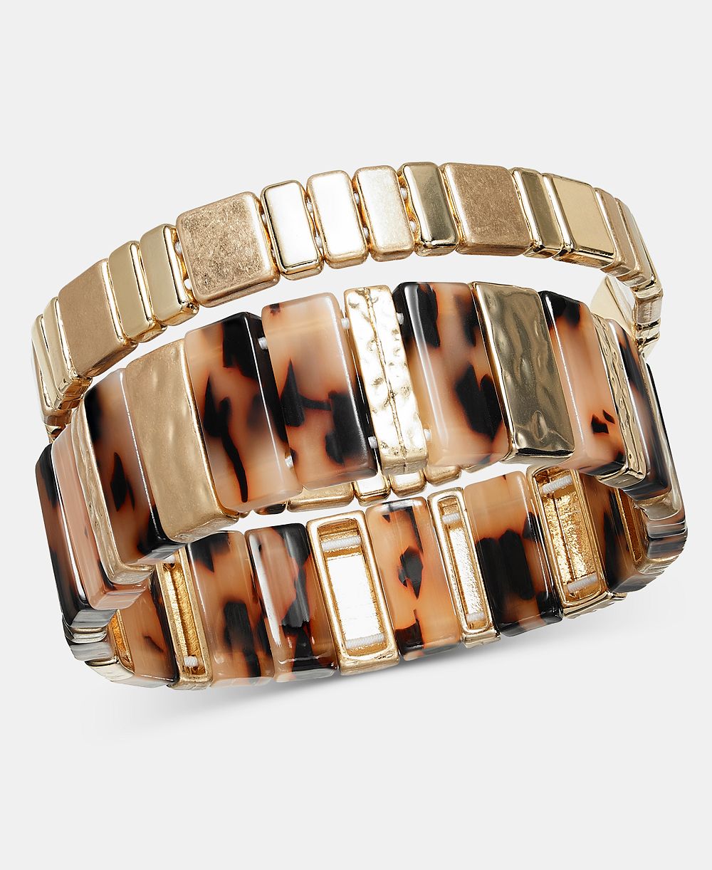 Набор из двух растягивающихся браслетов Style & Co Gold-Tone и Tortoise-Shell