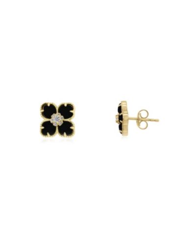 Серьги-гвоздики The Lovery Onyx CZ Flower, позолоченное серебро 14K Gold-Plated Sterling Silver