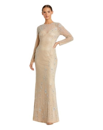 Женское вечернее платье Mac Duggal Long Sleeve Beaded Sheath