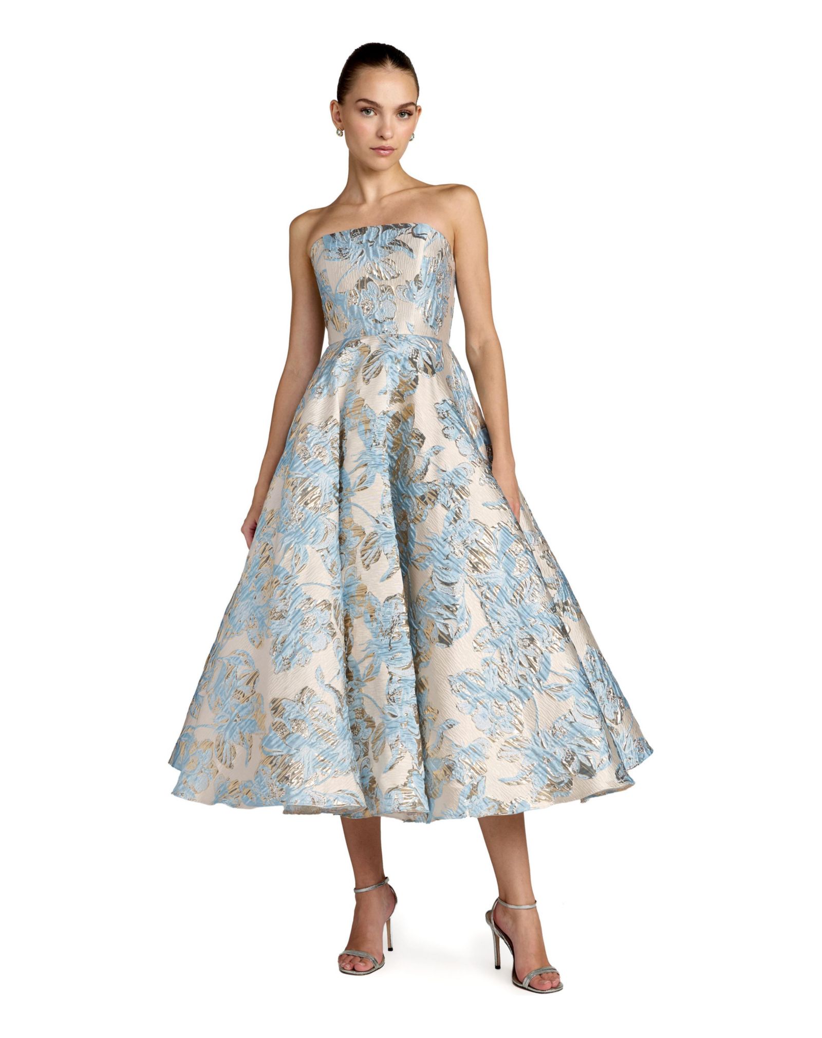 Женское миди-платье Mac Duggal Strapless Brocade A-line With Pockets
