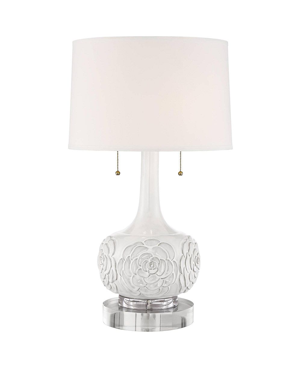 Possini Euro Design Natalia Modern Country Cottage Table Lamp with Round Riser 28 1/2" Tall Floral Ceramic Drum Shade for Bedroom Living Room