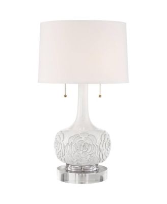 Настольная лампа Possini Euro Design Natalia Modern Country Cottage с круглым основанием и керамическим абажуром для спальни и гостиной