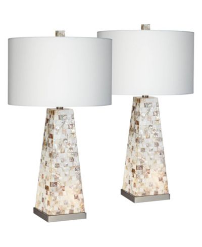 Набор из 2 настольных ламп Possini Euro Design Coastal, 29" Tall, с ночником и абажуром из перламутра ручной работы